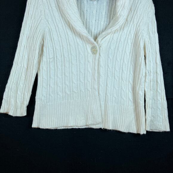 Ann Taylor Loft Womans Sweater Cream Shawl Collar Rabbit Hair Blend Button M - Picture 3 of 12